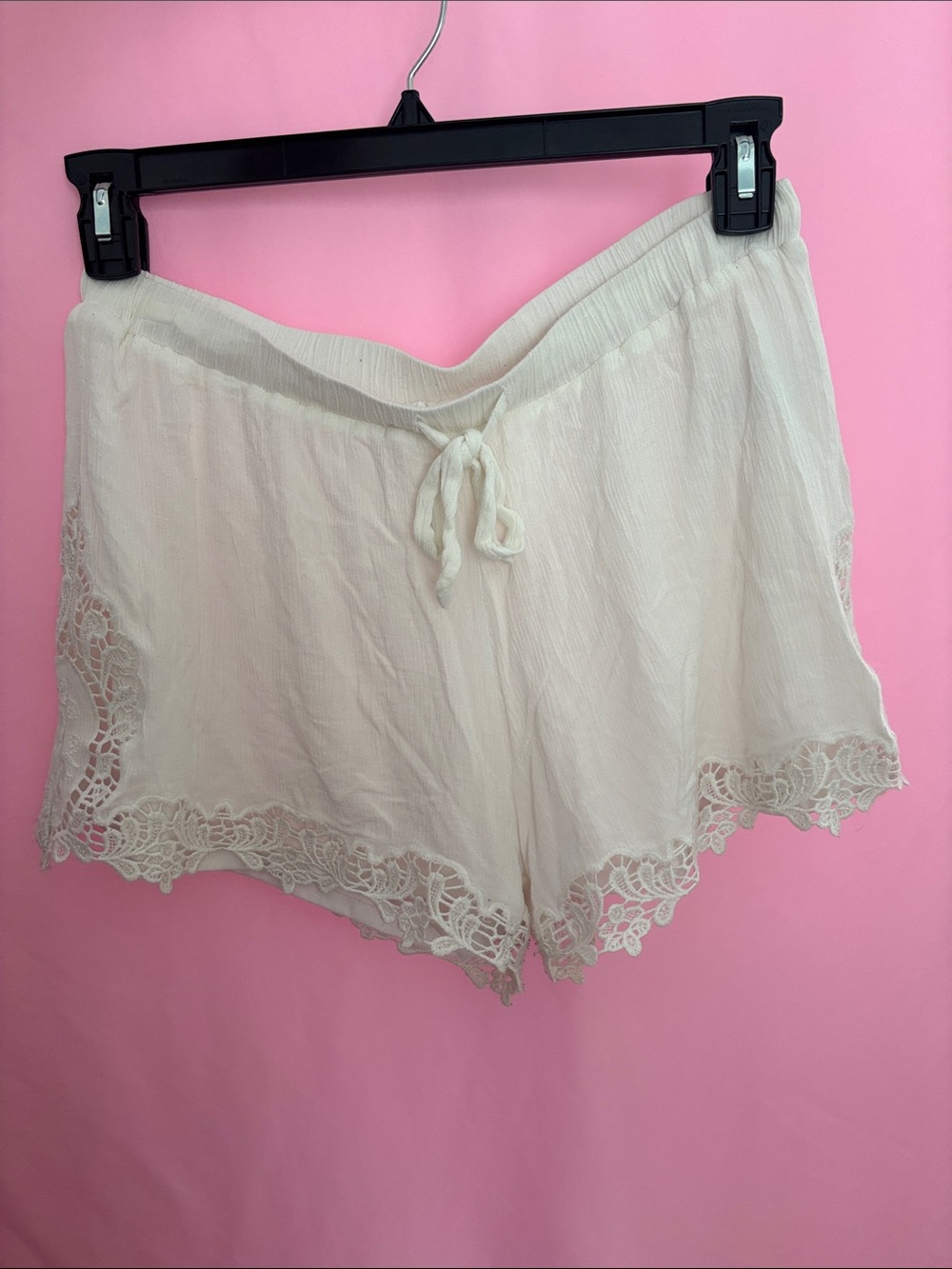 UO Pins & Needles White Gauze Lace-Trim Shorts